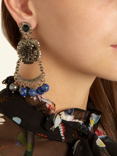 ERDEM Bead-embellished flower-drop clip-on earrings ~ statement jewellery