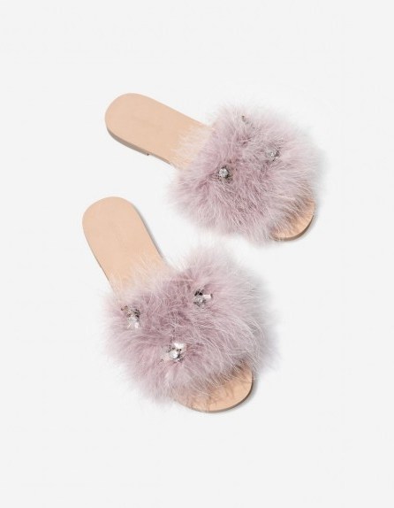 stradivarius Bejewelled slides with feather strap - flipped
