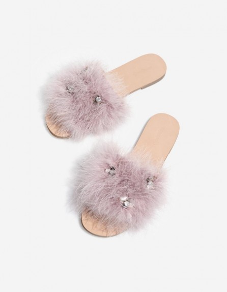 stradivarius Bejewelled slides with feather strap