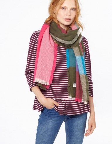 JOULES BERKLEY SOFT HANDLE OBLONG SCARF GREEN CHECK / colourful scarves - flipped