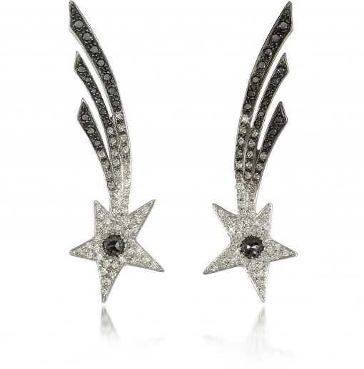 BERNARD DELETTREZ Shooting Stars White Gold Earrings w/Diamonds ~ statement jewellery - flipped