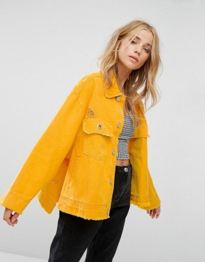 Bershka Oversized Denim Jacket | yellow distressed jackets p - flipped