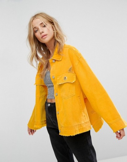 Bershka Oversized Denim Jacket | yellow distressed jackets p