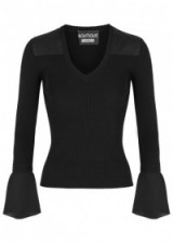 BOUTIQUE MOSCHINO Black ribbed cotton blend jumper ~ fluted cuff jumpers