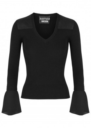 BOUTIQUE MOSCHINO Black ribbed cotton blend jumper ~ fluted cuff jumpers - flipped