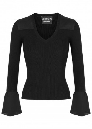 BOUTIQUE MOSCHINO Black ribbed cotton blend jumper ~ fluted cuff jumpers