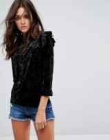 Blank NYC Velvet High Neck Top with Ruffle Detail