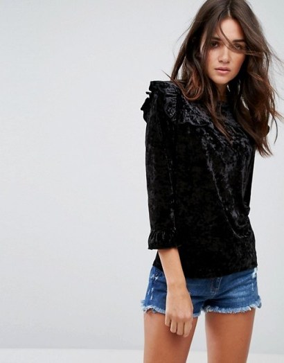 Blank NYC Velvet High Neck Top with Ruffle Detail - flipped