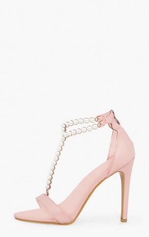 Pretty Little Thing BLUSH PEARL T-BAR STRAP HEELS – going out sandals – evening shoes - flipped