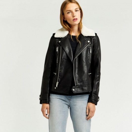 Warehouse BORG COLLAR FAUX LEATHER BIKER #casual #jackets - flipped