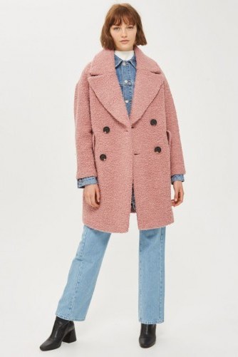 Topshop Boucle Textured Coat | pink winter coats - flipped