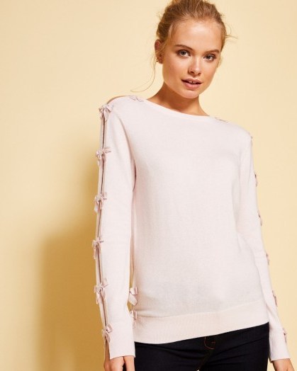 SAKARIE Bow detail cashmere-blend jumper ~ baby pink jumpers ~ knitwear - flipped