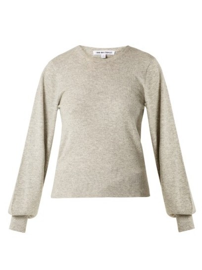 ELIZABETH AND JAMES Bretta long-sleeved knit sweater | grey puff sleeve sweaters | round neck jumpers | knitwear - flipped