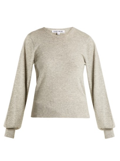 ELIZABETH AND JAMES Bretta long-sleeved knit sweater | grey puff sleeve sweaters | round neck jumpers | knitwear