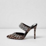River Island Brown leopard print diamante court heel mules ~ animal prints ~ glamorous high heels