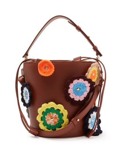 J.W.ANDERSON Bucket crochet-appliqué leather and canvas tote ~ brown floral bags - flipped