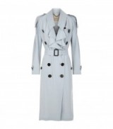 Burberry Ruffle Detail Silk Trench Coat ~ blue belted coats