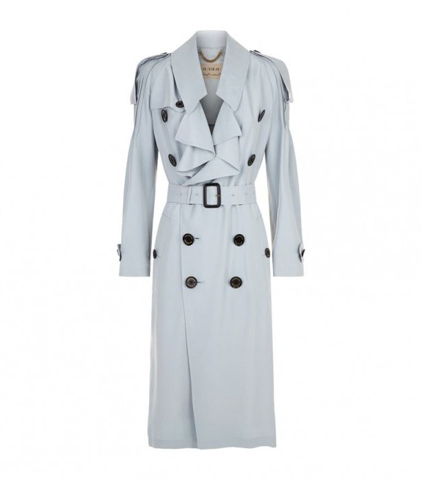 Burberry Ruffle Detail Silk Trench Coat ~ blue belted coats - flipped