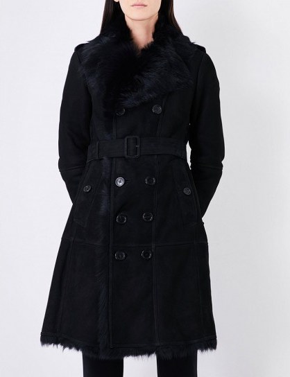 BURBERRY Toddingwall shearling trench coat | black belted winter coats - flipped