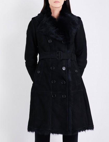 BURBERRY Toddingwall shearling trench coat | black belted winter coats