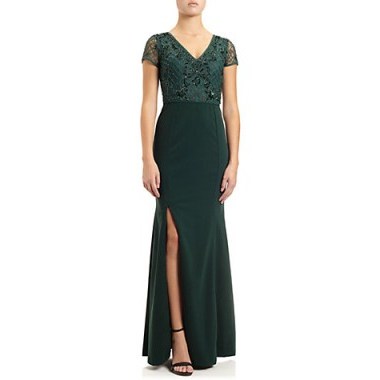 Adrianna Papell Jersey Beaded Gown, Emerald / green gowns - flipped