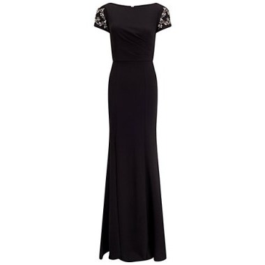 Adrianna Papell Side Pleat Crepe Knit Gown, Black ~ chic evening wear - flipped