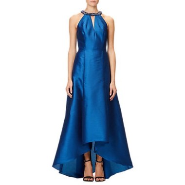 Adrianna Papell Venice Faille Halter Gown, Peacock / blue gowns - flipped