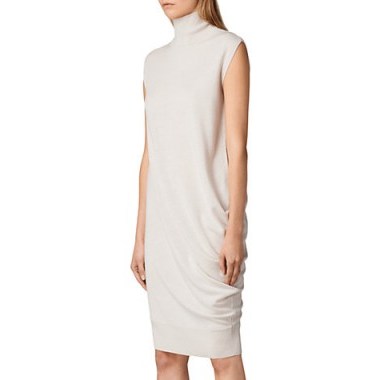 AllSaints Demi Sleeveless Turtleneck Knee Length Dress, White / fine knit dresses - flipped