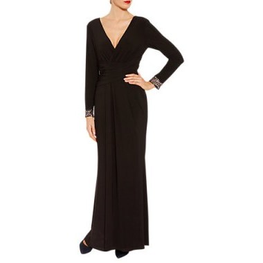 Gina Bacconi Mabel Beaded Cuff Maxi Dress, Black / long elegant evening dresses - flipped