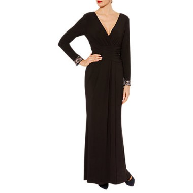 Gina Bacconi Mabel Beaded Cuff Maxi Dress, Black / long elegant evening dresses