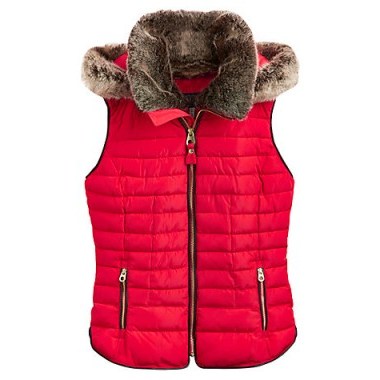 Joules Melbury Faux Fur Trim Hooded Gilet, Red – stylish gilets - flipped