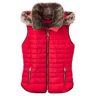 Joules Melbury Faux Fur Trim Hooded Gilet, Red – stylish gilets
