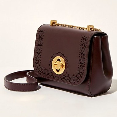 Karen Millen Antique Leather Across Body Bag, Aubergine / crossbody bags / handbags - flipped