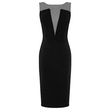 Karen Millen Plunge Contrast Pencil Dress, Black/Multi / smart sleeveless dresses - flipped