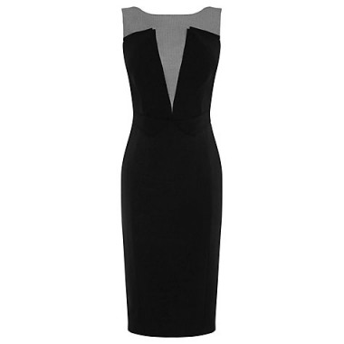 Karen Millen Plunge Contrast Pencil Dress, Black/Multi / smart sleeveless dresses