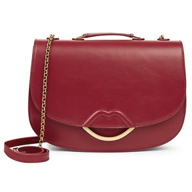 Lulu Guiness Isabella Half Covered Lips Leather Medium Across Body Bag, Red - flipped