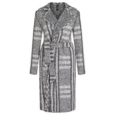 Marc Cain Belted Boucle Blanket Coat, Black/White / winter belted coats - flipped