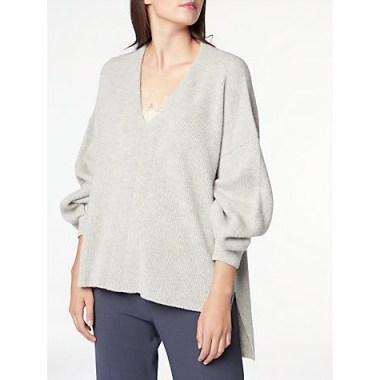 Modern Rarity Vee Pleat Sleeve Jumper, Grey / drape back V-neck jumpers / knitwear - flipped