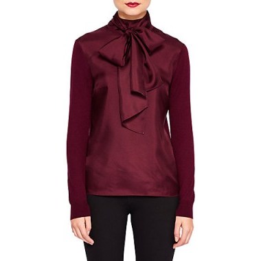 Ted Baker Babri Cashmere Blend Jumper, Maroon – dark red pussy bow jumpers - flipped