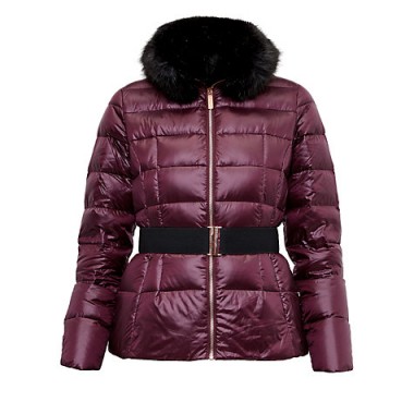 Ted Baker Junnie Quilted Down Filled Jacket, Maroon – dark red faux fur padded jackets