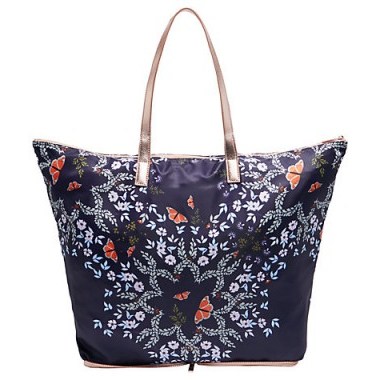 Ted Baker Wilford Kyoto Gardens Fold Shopper Bag, Mid Blue / pretty floral shoppers - flipped