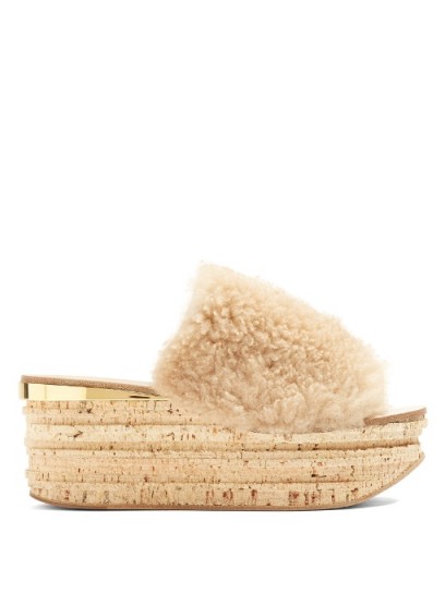 CHLOÉ Camillie shearling wedge slides | fluffy luxe wedges | fur flatforms
