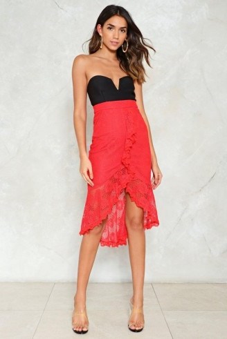 Nasty Gal Can’t Get Enough of Your Lace Babe Ruffle Skirt ~ red asymmetric skirts - flipped