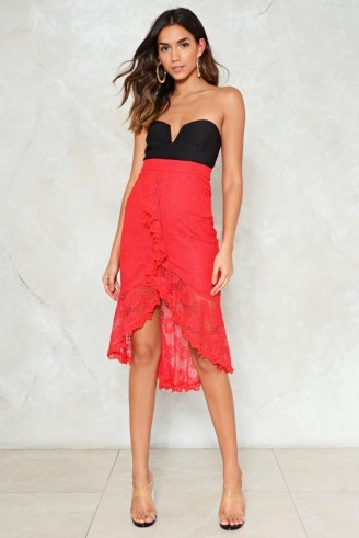 Nasty Gal Can’t Get Enough of Your Lace Babe Ruffle Skirt ~ red asymmetric skirts