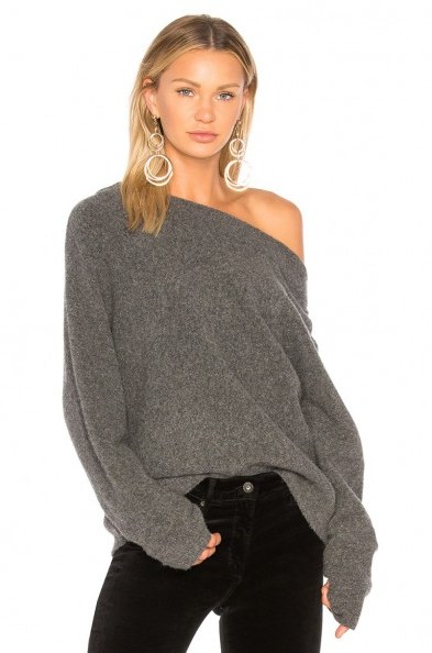 CHARLI BERGITTE OFF SHOULDER SWEATER | grey oversized sweaters - flipped