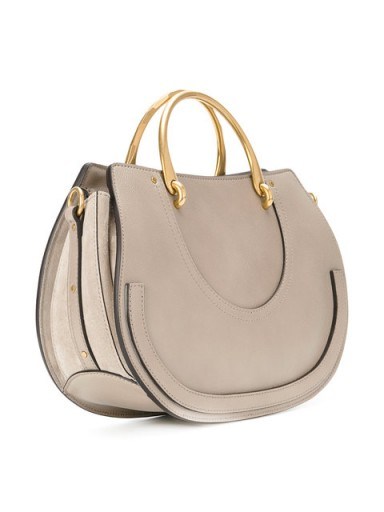 CHLOÉ Pixie East-West medium tote bag / grey top handle bags / chic style handbags - flipped