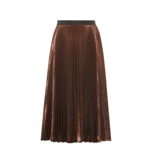 CHRISTOPHER KANE Metallic silk-blend skirt | copper-brown midi skirts - flipped
