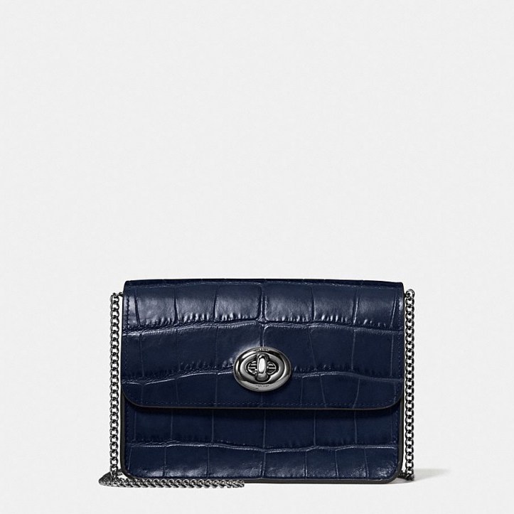 COACH Bowery Crossbody In Croc Embossed Leather – small navy bags - flipped