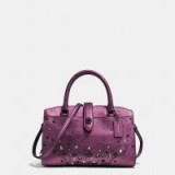 COACH Mercer Satchel 24 In Metallic Leather With Star Rivets MATTE BLACK/METALLIC MAUVE – purple embellished bags