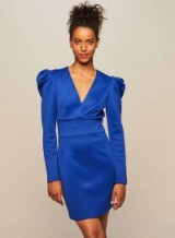 MISS SELFRIDGE Cobalt Plunge Long Sleeve Shift Dress | vintage style dresses | 80s power dressing
